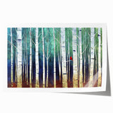 Abstract landscape print showcasing vibrant colors and flowing shapes, rolled and ready for display. Ideal for modern home decor, adding a touch of artistic elegance.