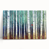 Abstract landscape canvas art showcasing vibrant hues of blue, green, and gold, elegantly leaning against a neutral wall. Ideal for modern home decor and artistic interiors.