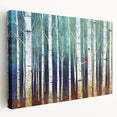 Abstract landscape stretched canvas artwork showcasing vibrant colors and dynamic shapes, viewed from the side to highlight its textured surface and depth. Perfect for modern home decor, this piece adds a unique artistic touch to any living space.