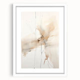 Abstract minimalist wall art framed in white, showcasing a geometric design with subtle color gradients, perfect for modern home decor.