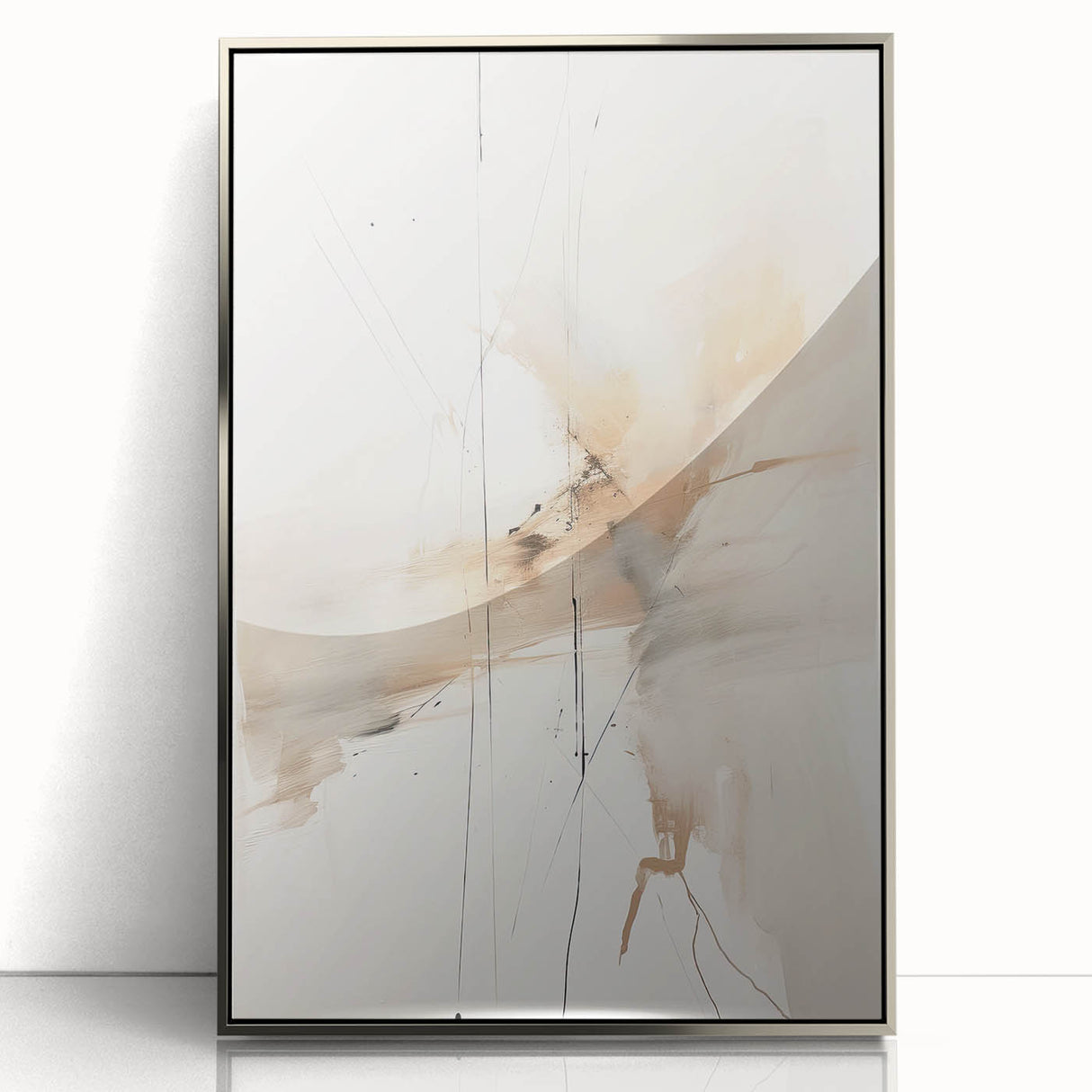 Framed abstract minimalist wall art in silver acrylic showcases a unique geometric design, perfect for modern decor, enhancing any living space with elegance.