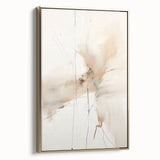 Framed abstract minimalist wall art featuring a gold and white design, displayed from a side view, perfect for modern home decor to enhance any living space.