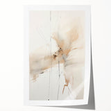 Abstract minimalist wall art print showcasing soft earth tones and geometric shapes, rolled and packaged in a protective cardboard tube, ideal for modern home decor.