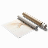 Abstract minimalist wall art print showcasing soft pastel colors and geometric shapes, elegantly rolled and packaged in a protective cardboard tube. Ideal for modern decor.