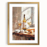 Extra large abstract art print featuring textured swirls in gold and white, framed with a gold mat.