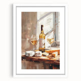 Abstract art print featuring swirling shades of blue and green, framed with a white mat, ideal for dining room decor.