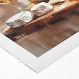 Art deco poster featuring a stylized cocktail glass in bold black and golden tones on rolled canvas.