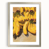 Textured art featuring abstract fruit designs in vibrant colors on a silver-framed mat, ideal for bedroom decor.
