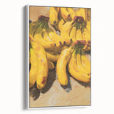 Vintage poster art featuring colorful fruits on a black background, framed canvas, ideal for living room decor.