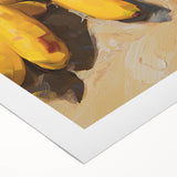 Art deco poster featuring an array of fruits in vibrant colors on a rolled canvas, suitable for dining room wall art.