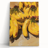 Large black and white photo of assorted fruits on stretched canvas, ideal for kitchen wall art.