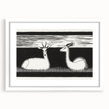 Modern Gazelle Wall Art - Minimalist Black and White Contemporary Decor