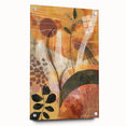 Large abstract wall art featuring mid-century modernist autumnal tones on acrylic glass, ideal for dining room ambiance.
