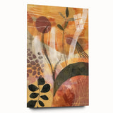 Large abstract wall art depicting autumn trees in orange and brown tones on acrylic glass.