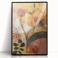 Large abstract wall art featuring autumnal shades on acrylic, framed in black, suitable for a modern living room.