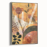 Framed canvas featuring a vintage-style landscape art painting with colorful autumn trees against a black background.