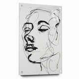 Abstract figurative acrylic artwork displayed in a glass frame, showcasing vibrant colors and intricate pin details, ideal for modern home decor.