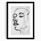 Abstract figurative frame with a black mat, showcasing a modern art design. The artwork features bold colors and geometric shapes, perfect for contemporary decor.