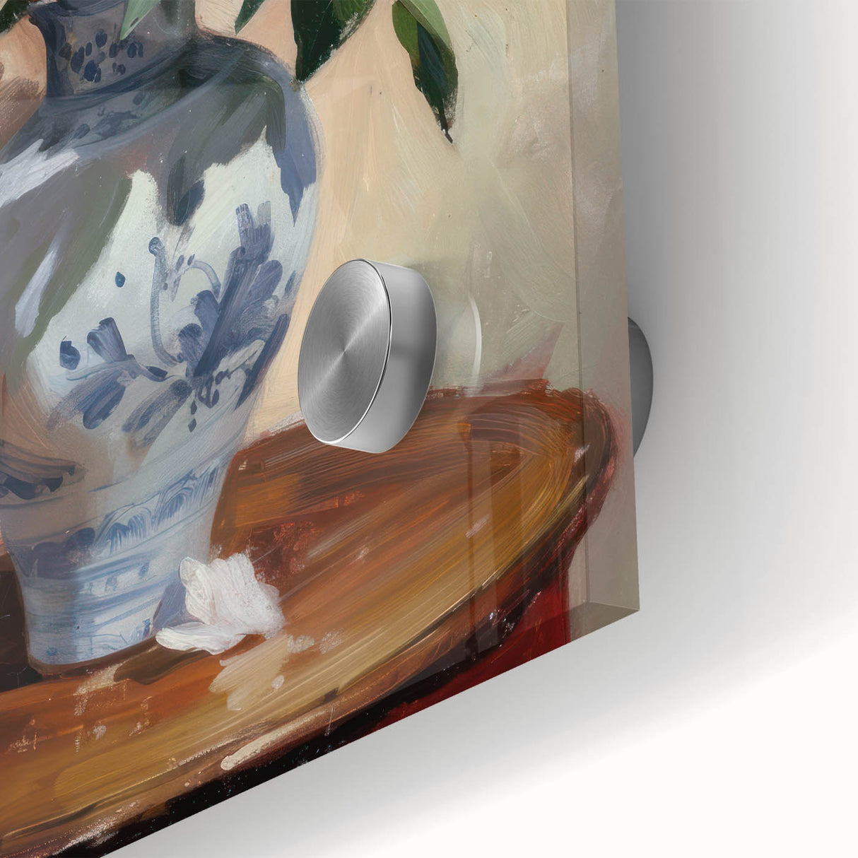 Close-up of vibrant abstract floral acrylic artwork featuring bold colors and intricate details, ideal for home decor and modern art enthusiasts.