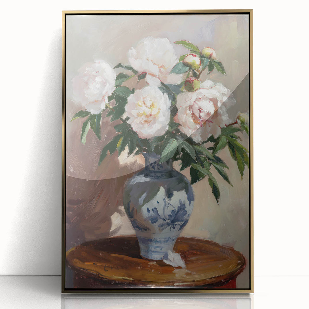 Framed acrylic artwork featuring abstract floral designs in vibrant colors with a gold frame, perfect for modern home decor and wall enhancement.