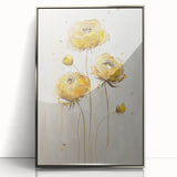 Framed acrylic artwork featuring abstract floral designs in shades of silver and blue, showcasing vibrant textures and contemporary elegance for home decor.