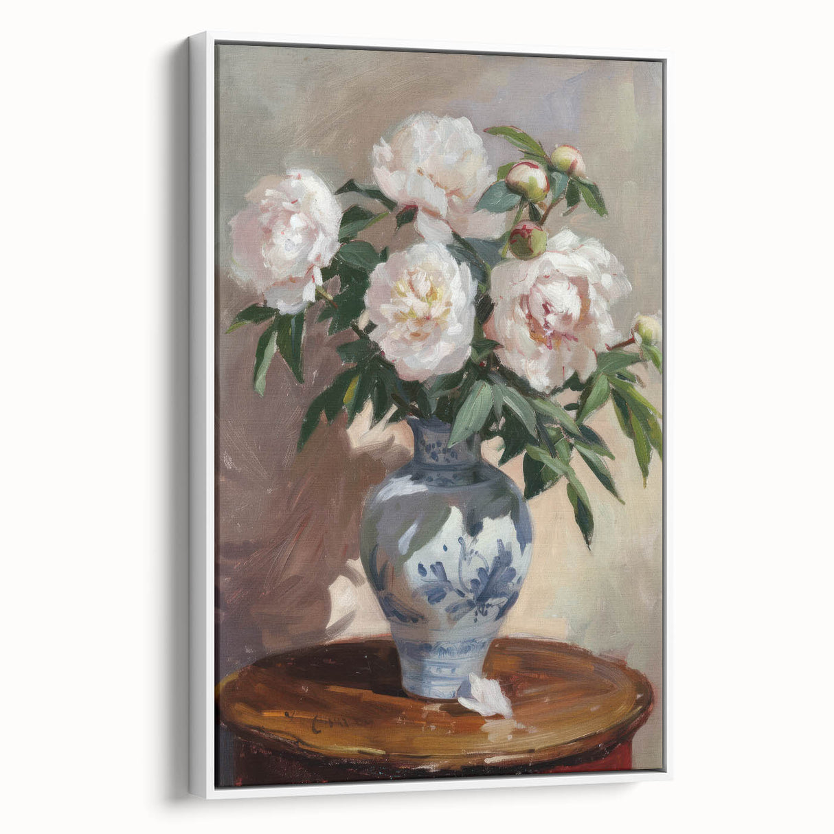 Framed canvas artwork displaying abstract floral designs in vibrant colors against a white background, showcasing elegance and modern decor style.
