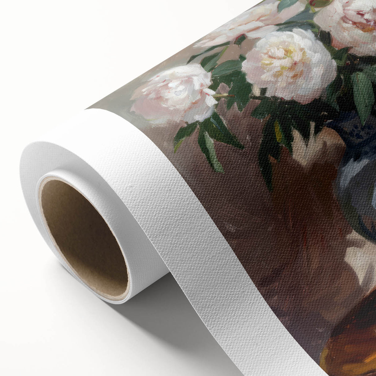 Abstract floral design on rolled canvas showcasing vibrant colors and intricate patterns, perfect for enhancing modern home decor, packaged securely in a protective tube.