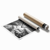 Abstract landscape rolled print showcasing vibrant swirls of blue, green, and gold hues, elegantly packaged in a protective cardboard tube for easy display.