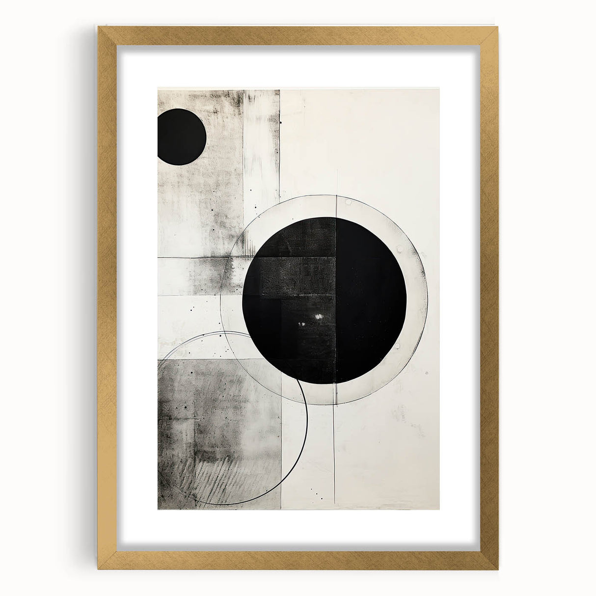 Abstract minimalist wall art framed in gold, showcasing a soft color palette and geometric design, enhancing modern decor. Ideal for stylish home interiors.