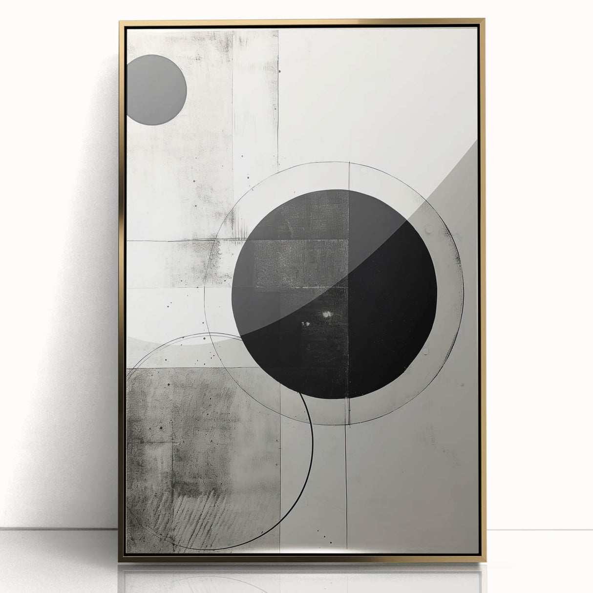 Abstract minimalist wall art framed in acrylic with a gold finish, showcasing a modern design that adds elegance to any decor. Perfect for contemporary spaces.