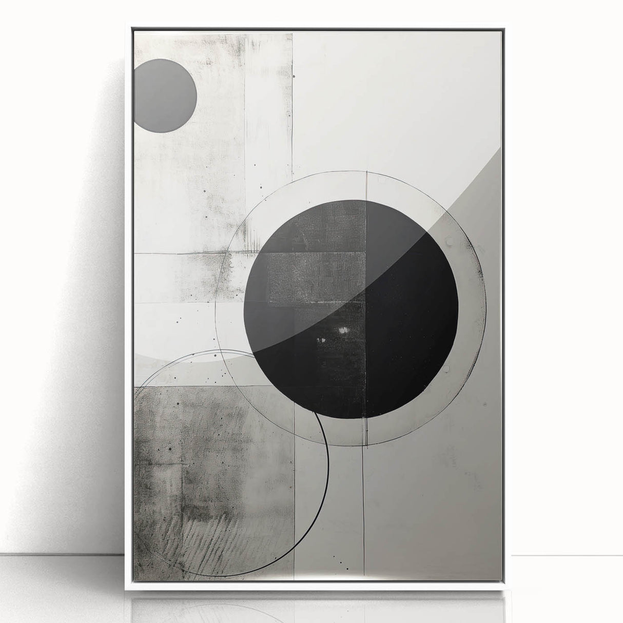 Framed abstract minimalist wall art featuring a white acrylic design, showcasing geometric shapes and soft colors, perfect for modern decor styles.