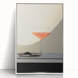 Art deco poster featuring assorted beverages in muted tones on white acrylic, ideal for modern kitchen decor.