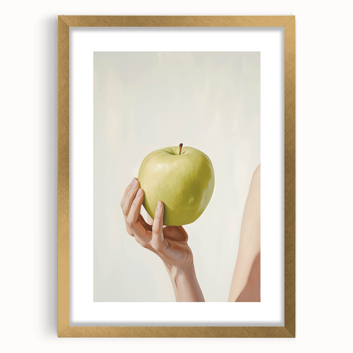 Extra large abstract art print featuring textured design of assorted fruits in vibrant colors, framed in gold.