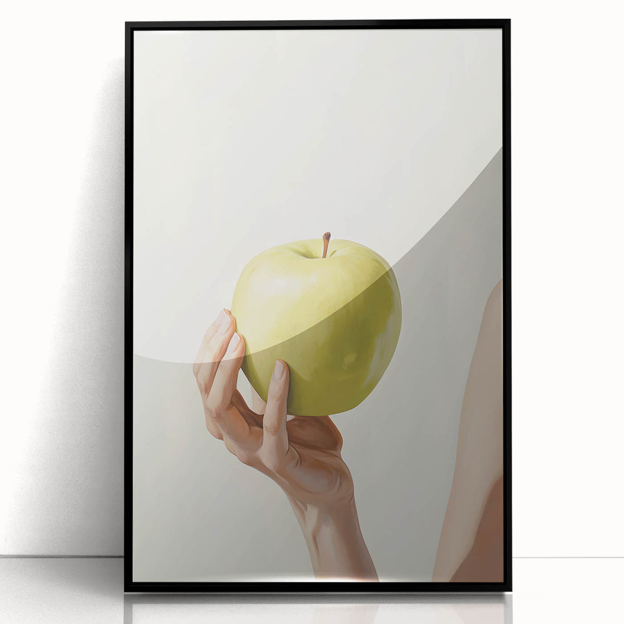 Large abstract wall art featuring assorted fruits in vibrant colors on a black acrylic framed print.