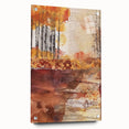 Large abstract wall art on acrylic glass depicting vibrant fall colors, suitable for bedroom or dining room decor.