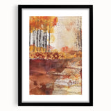 Extra large abstract art print featuring textured, colorful autumn-themed imagery on a black framed canvas.