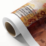 Art deco poster of a stylized autumn tree with orange and brown tones on rolled canvas, ideal for nursery wall art.