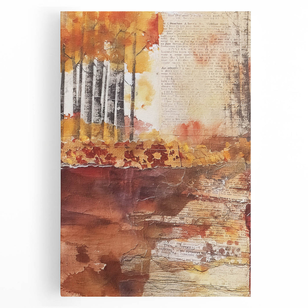 Large black and white stretched canvas depicting an abstract tree in fall, ideal for kitchen wall art.
