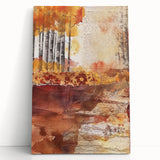 Black and white vintage poster art of a fall landscape on stretched canvas, ideal for bedroom decor.