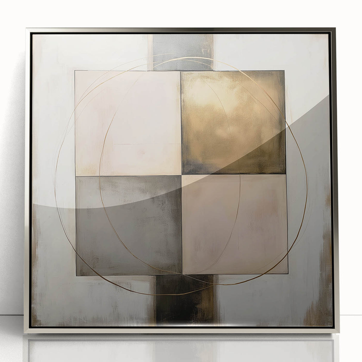 Elegant Geometric Wall Art – Gold & Beige Modern Canvas Print