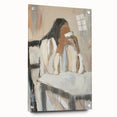 Abstract figurative acrylic artwork displayed in a glass frame, showcasing vibrant colors and intricate details, ideal for modern home decor or art collectors.