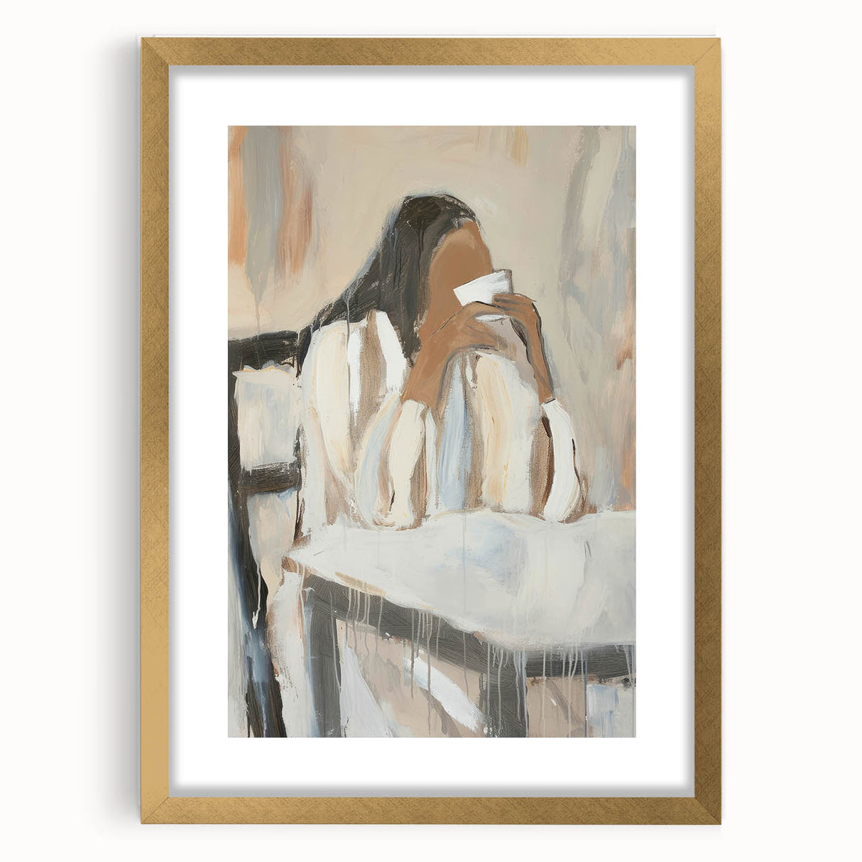 Abstract figurative frame with a gold mat, showcasing an elegant design, perfect for enhancing home decor and artistic aesthetics in modern interiors.