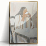 Framed abstract figurative wall art in gold and black, showcasing modern design with elegant lines and shapes, perfect for contemporary home decor.