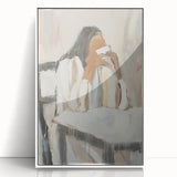 Framed acrylic art piece showcasing a vibrant abstract figurative design with a white border, ideal for modern home decor. Perfect for adding a contemporary touch to any space.