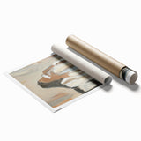 Abstract figurative rolled print showcasing vibrant colors and dynamic shapes, perfect for modern home decor. Packaged securely in a protective cardboard tube for shipping.