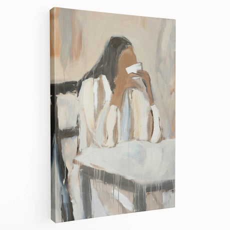 Abstract figurative stretched canvas artwork showcasing vibrant colors and dynamic shapes, perfect for modern decor. Side view highlights canvas depth and texture, ideal for enhancing contemporary spaces.