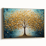 Framed canvas artwork showcasing an abstract floral design with vibrant colors and gold accents, displayed from a side view, perfect for modern home decor.
