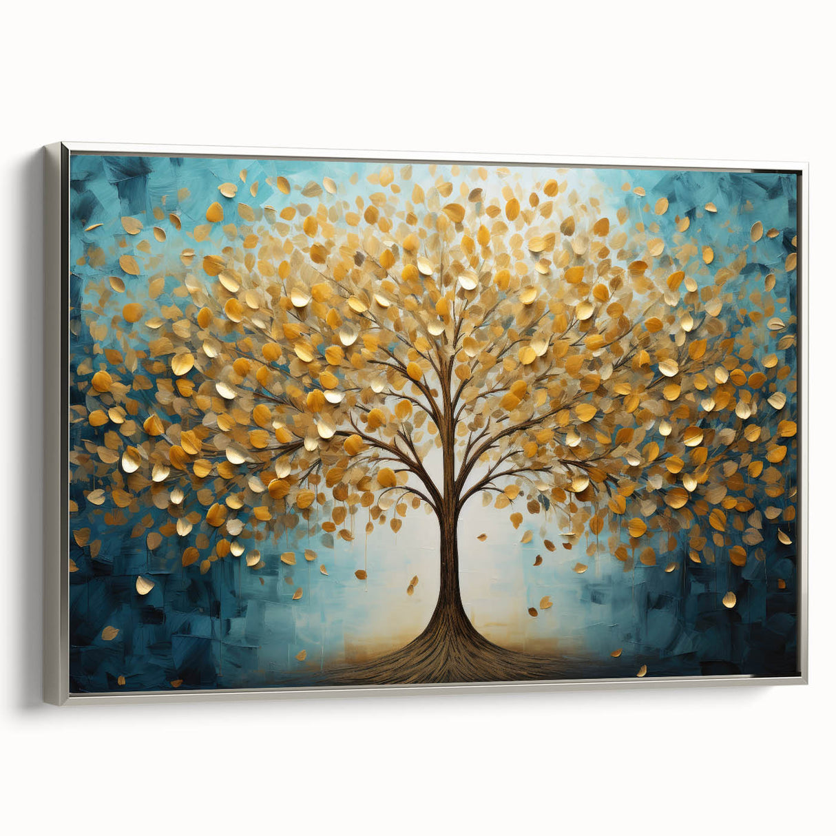 Framed canvas artwork showcasing an abstract floral design with silver accents, viewed from the side, ideal for modern home decor and aesthetic enhancement.