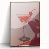 Large acrylic print of a mid-century modernist food and drinks motif in gold tones, ideal for modern kitchen decor.