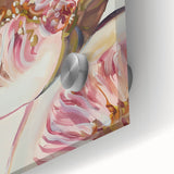 Large abstract wall art featuring assorted fruits in vibrant colors on acrylic glass, ideal for dining room decor.